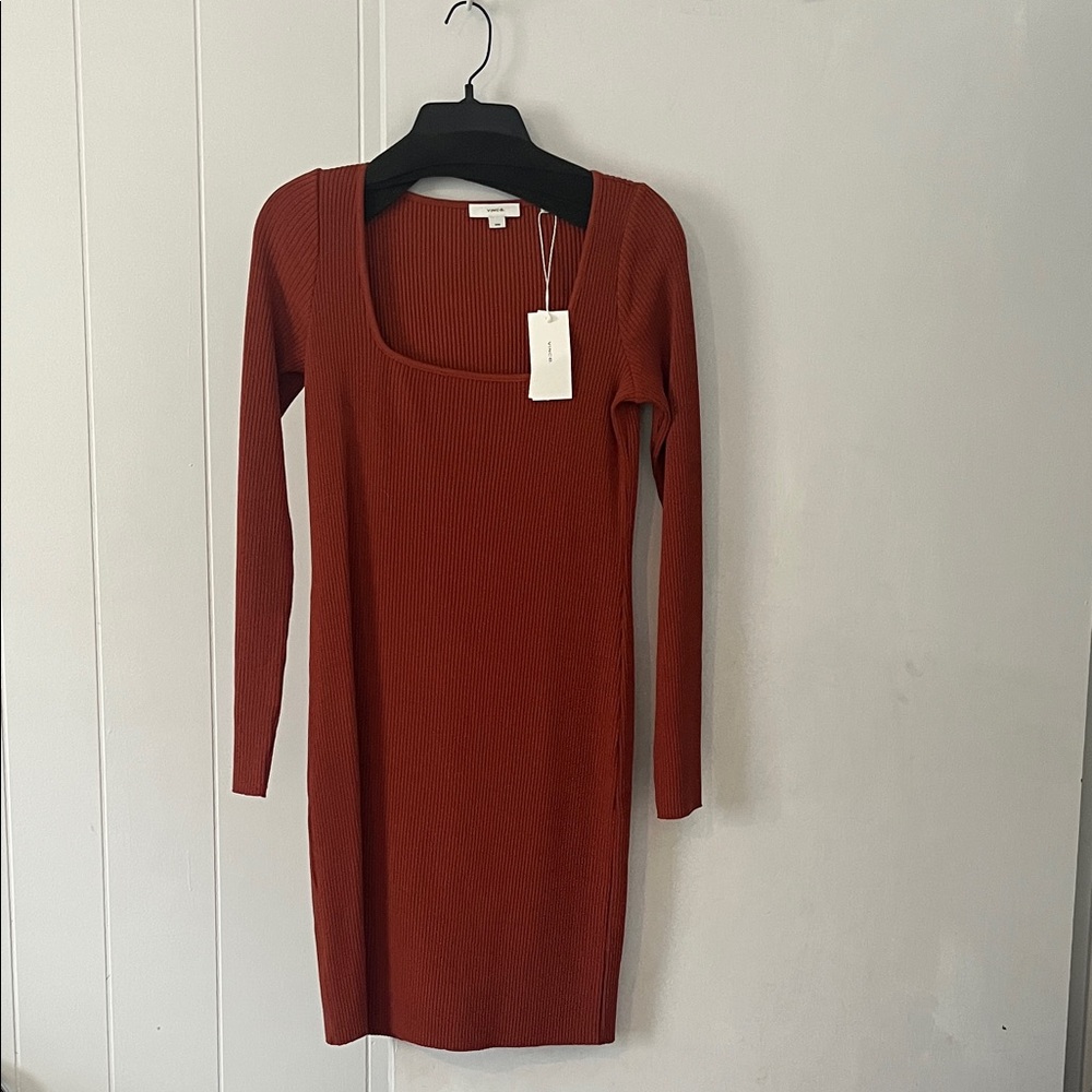 Vince Long Sleeve Dress in Deep Rust